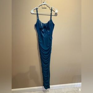 Windsor Teal Ruched Maxi Prom Dress